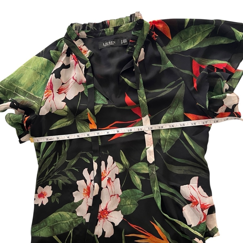 Ralph Lauren tropical Floral Black Blouse SZ S - Picture 4 of 6